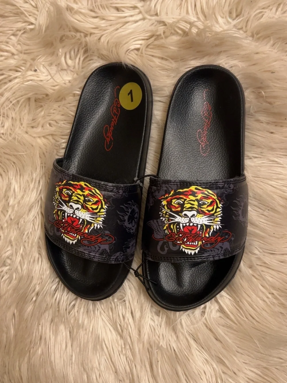 Ed Hardy black tiger kids slides